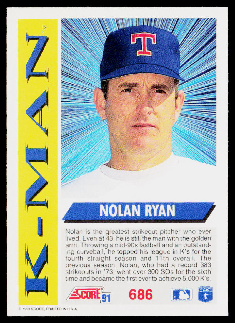 Nolan Ryan 1991 Score #686 Texas Rangers