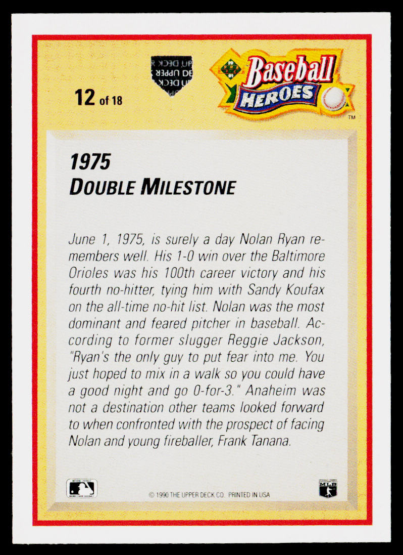 Nolan Ryan 1991 Upper Deck Baseball Heroes: Nolan Ryan #12 California Angels