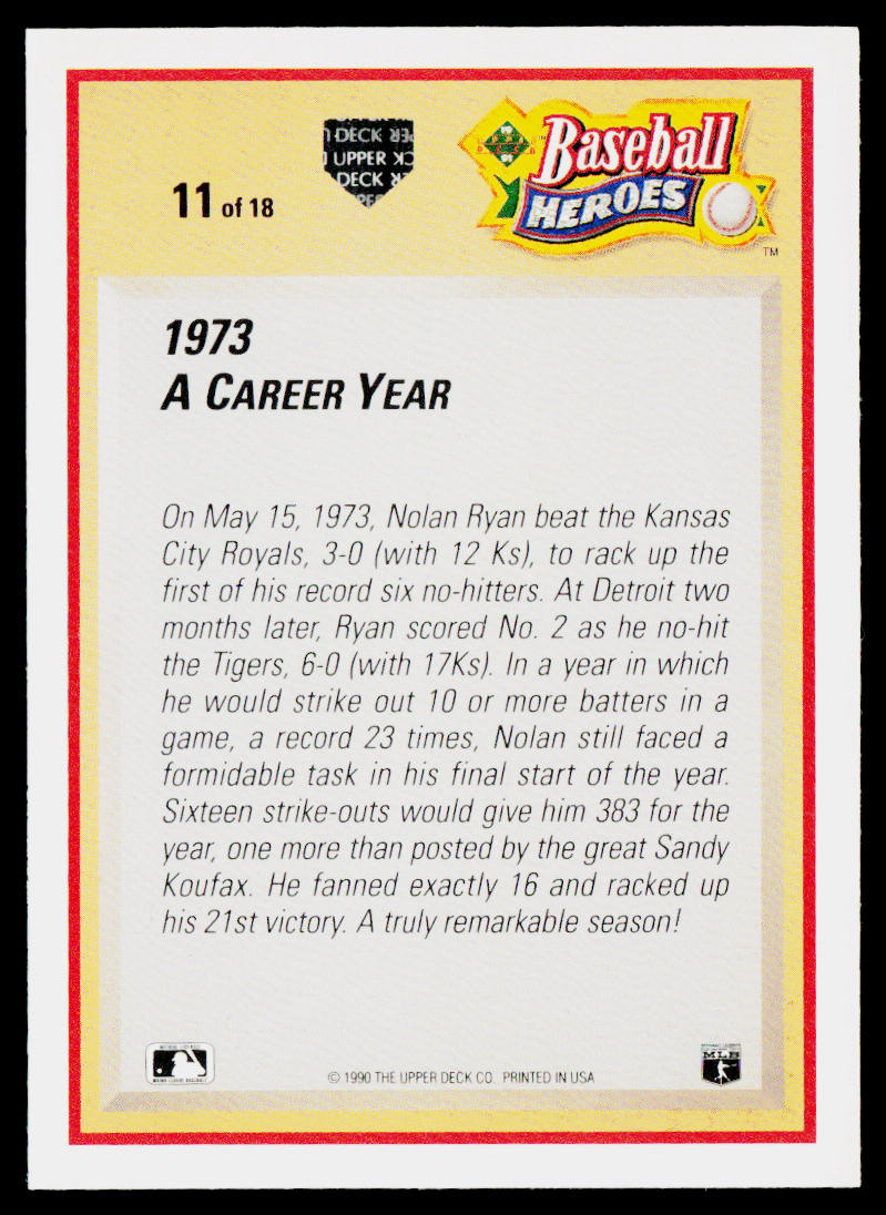 Nolan Ryan 1991 Upper Deck Baseball Heroes: Nolan Ryan #11 California Angels