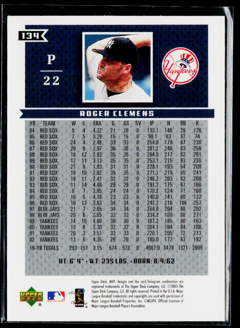 Roger Clemens 2003 Upper Deck MVP #134 New York Yankees