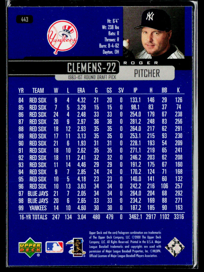 Roger Clemens 2000 Upper Deck #443 New York Yankees