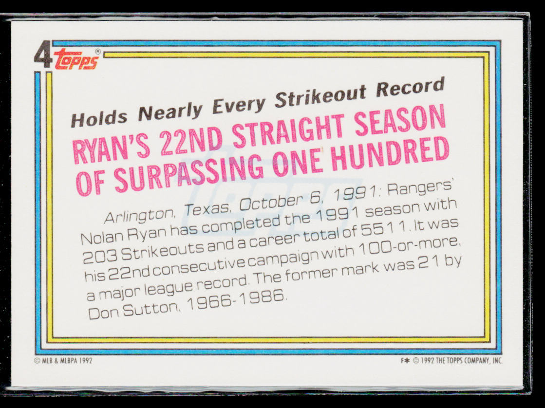 Nolan Ryan 1992 Topps #4 Texas Rangers