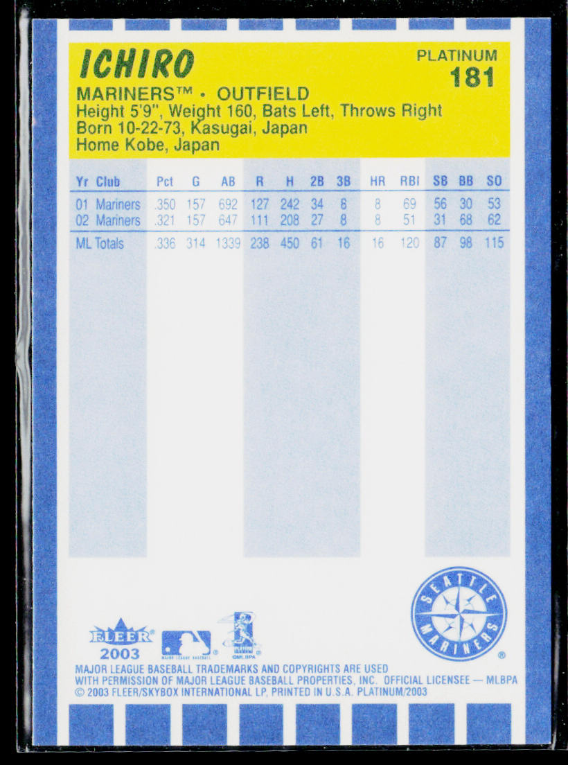 Ichiro 2003 Fleer Platinum #181 Seattle Mariners