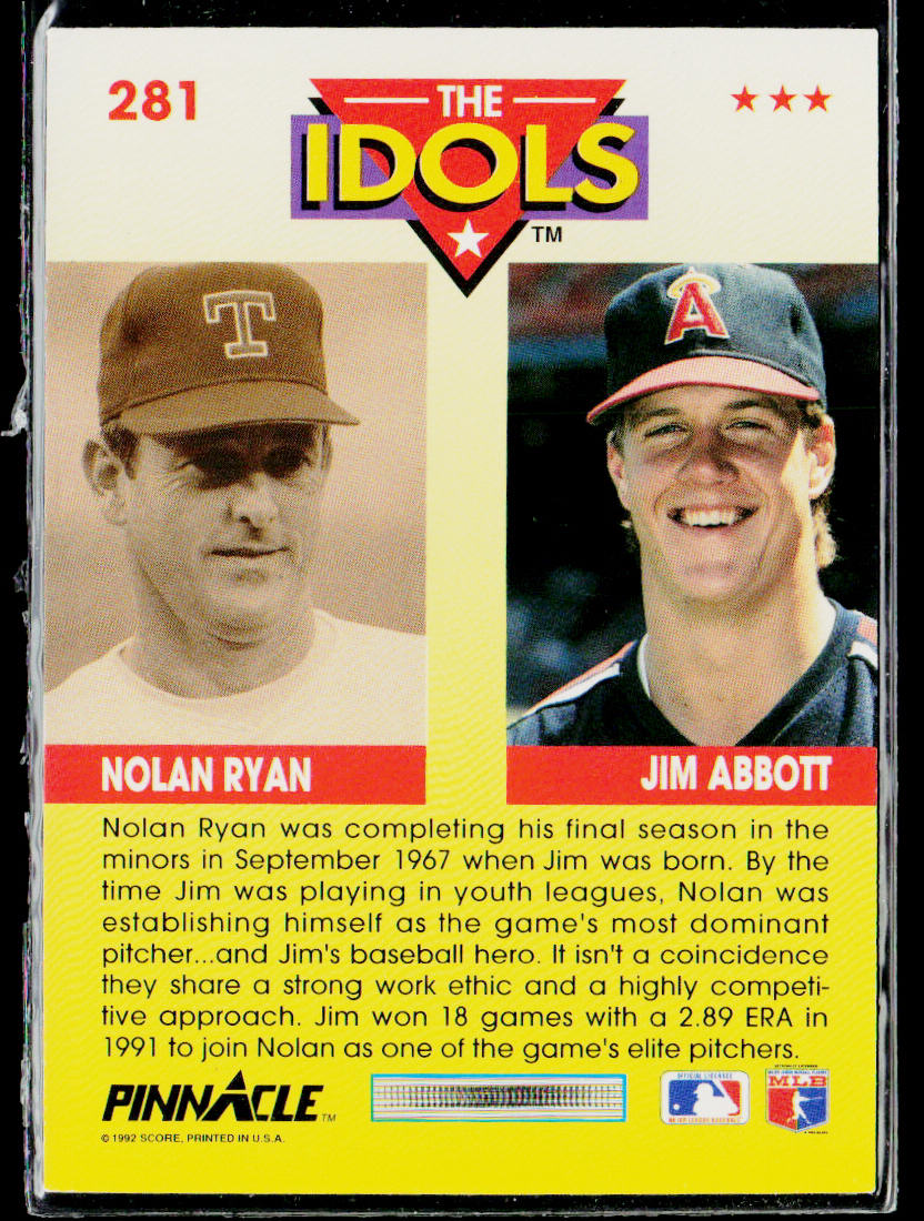 Jim Abbott / Nolan Ryan IDOL 1992 Pinnacle #281