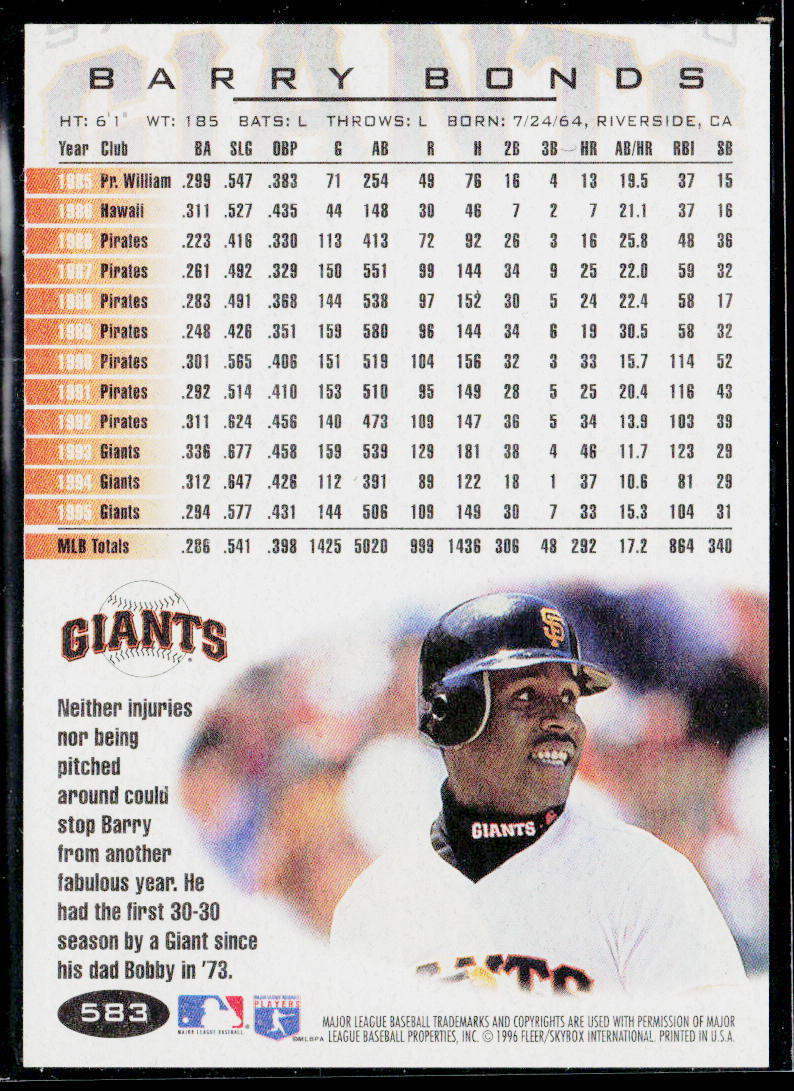 Barry Bonds 1996 Fleer #583 San Francisco Giants