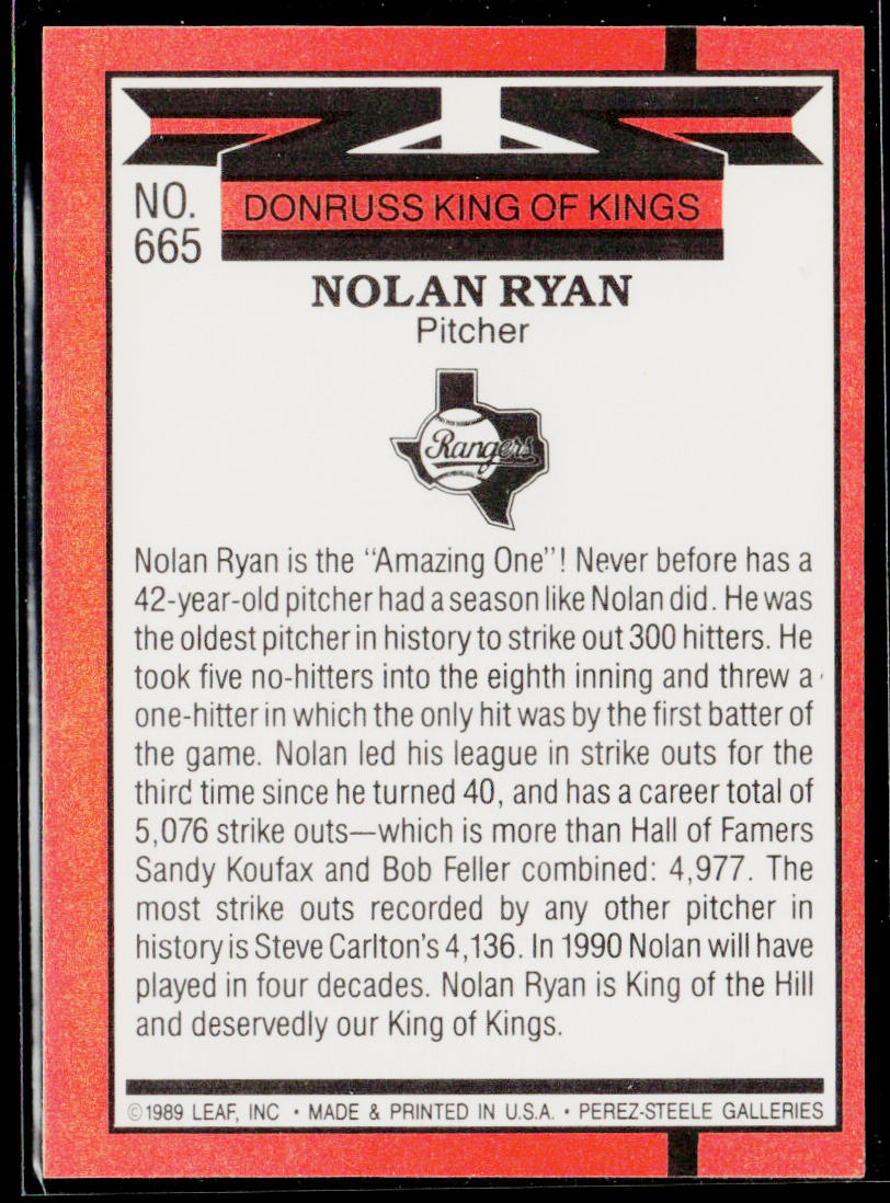 Nolan Ryan 1990 Donruss #665c Texas Rangers