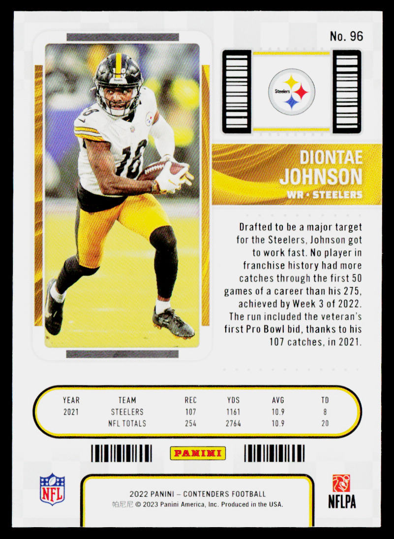 Diontae Johnson 2022 Panini Contenders #96 Pittsburgh Steelers