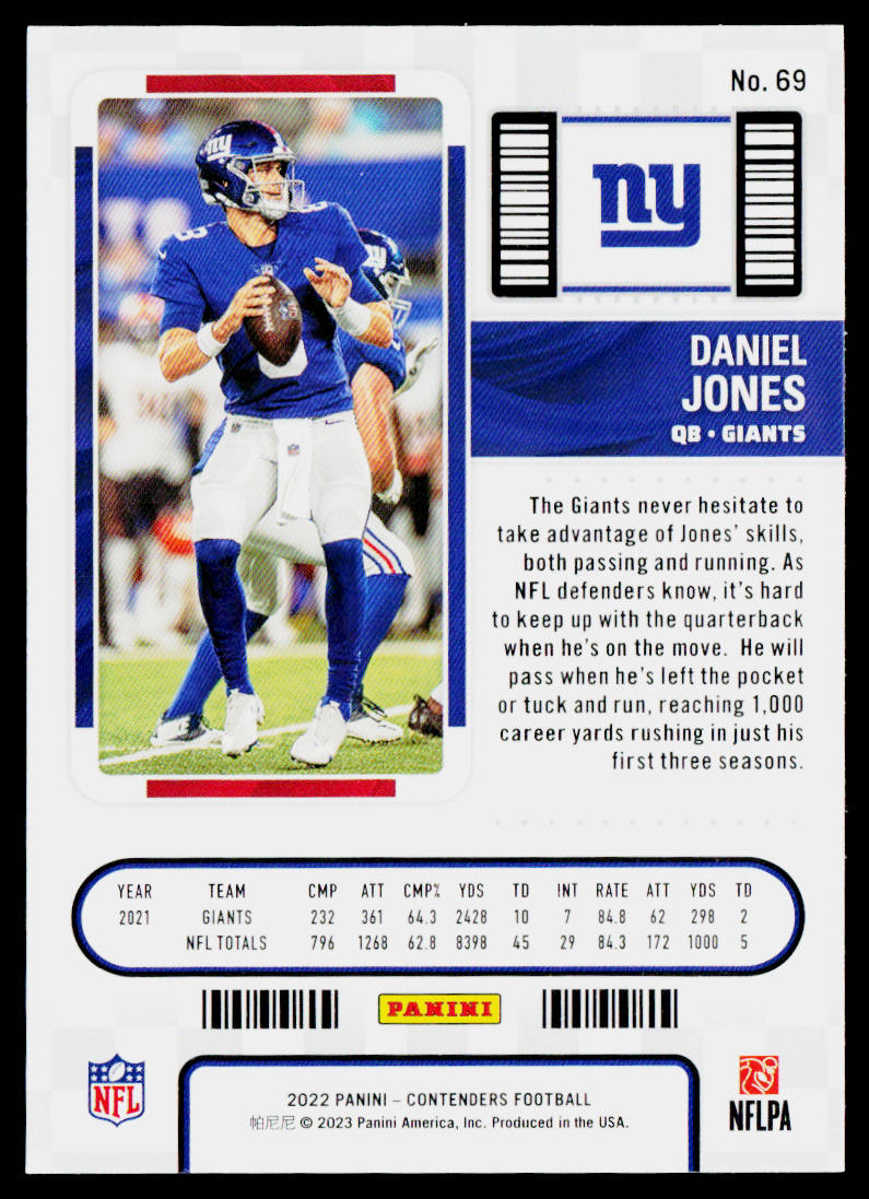 Daniel Jones 2022 Panini Contenders #69 New York Giants