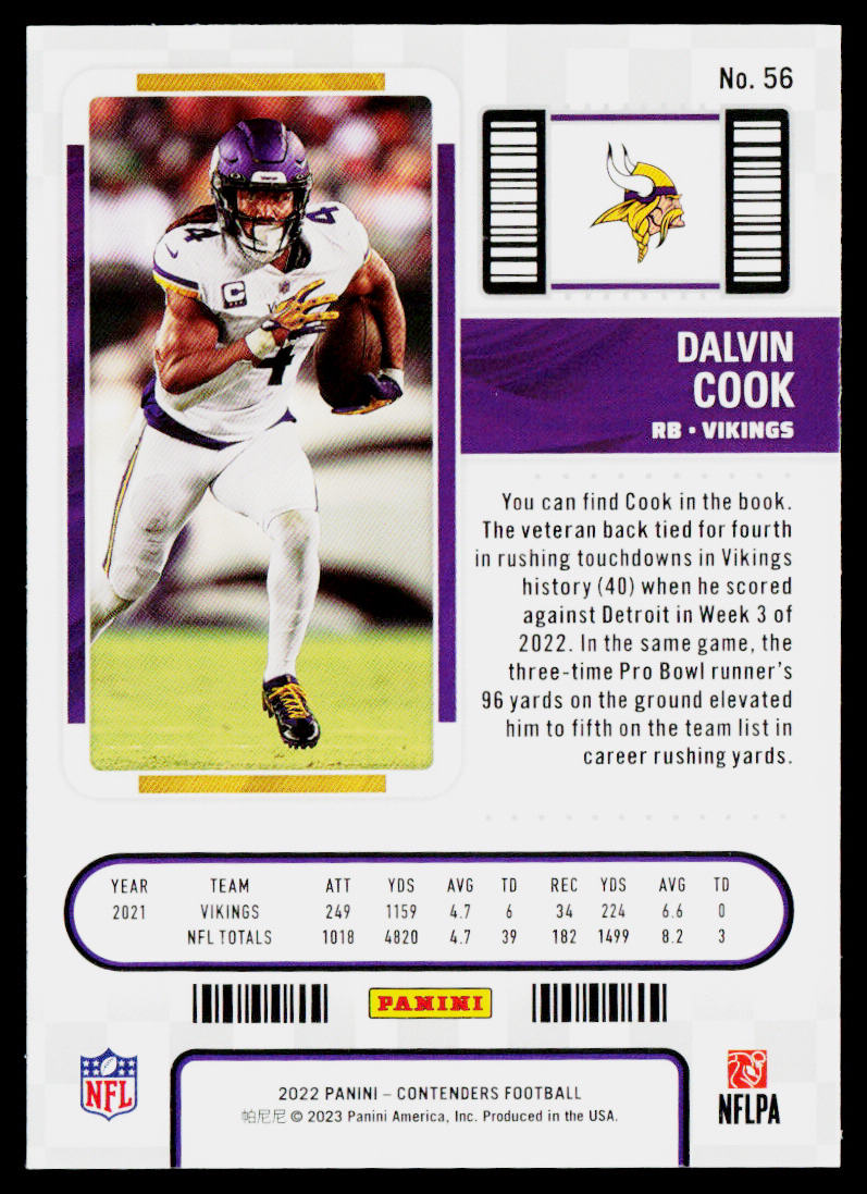 Dalvin Cook 2022 Panini Contenders #56 Minnesota Vikings