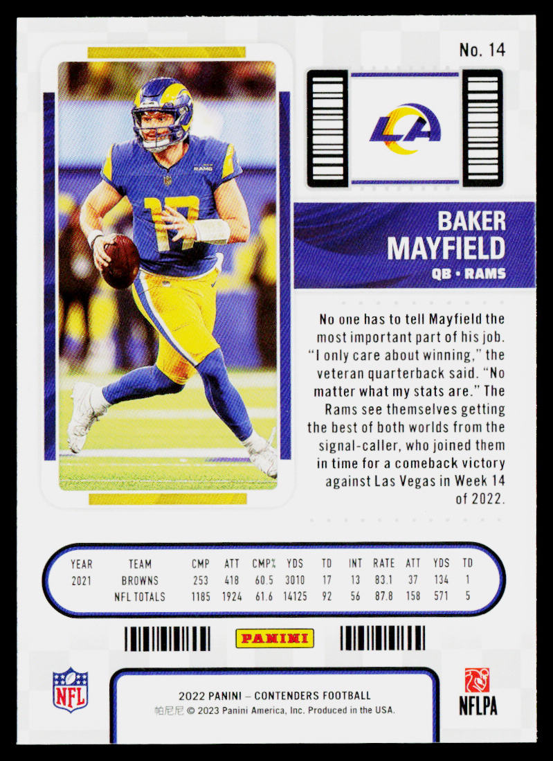 Baker Mayfield 2022 Panini Contenders #14 Los Angeles Rams