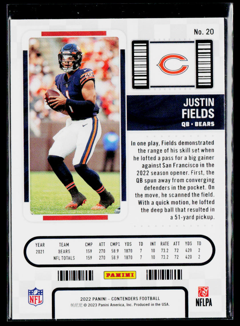 Justin Fields 2022 Panini Contenders #20 Chicago Bears