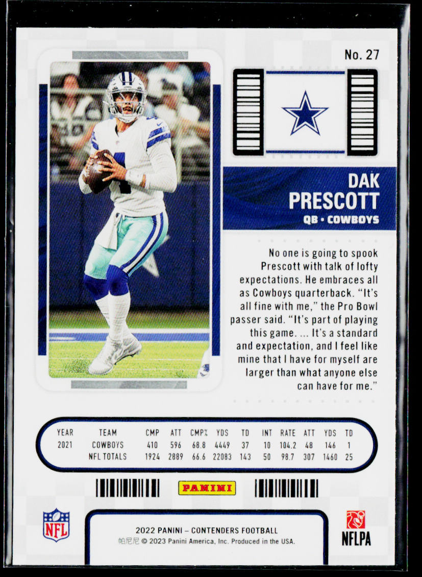 Dak Prescott 2022 Panini Contenders #27 Dallas Cowboys