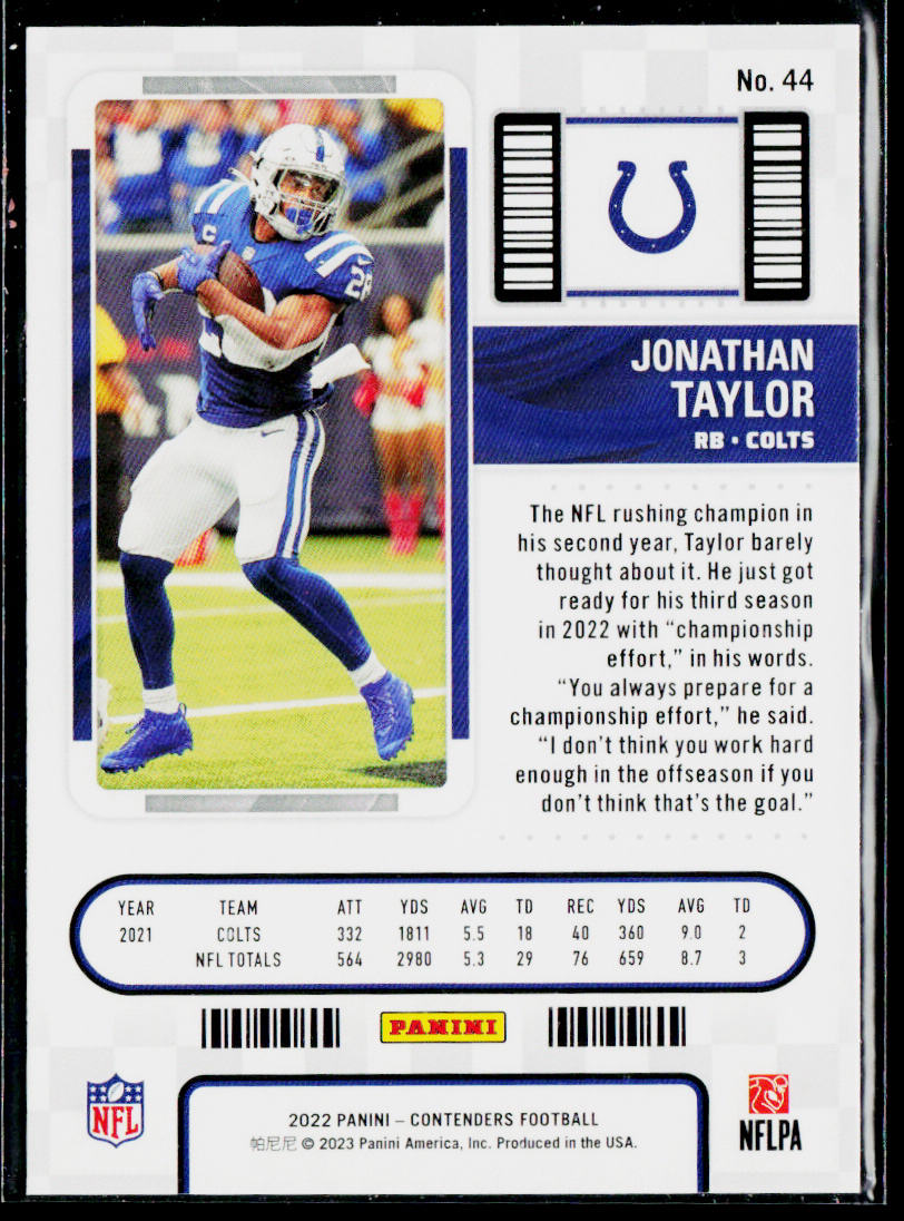 Jonathan Taylor 2022 Panini Contenders #44 Indianapolis Colts