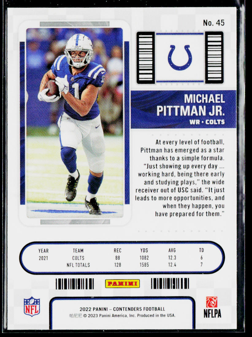 Michael Pittman Jr. 2022 Panini Contenders #45 Indianapolis Colts