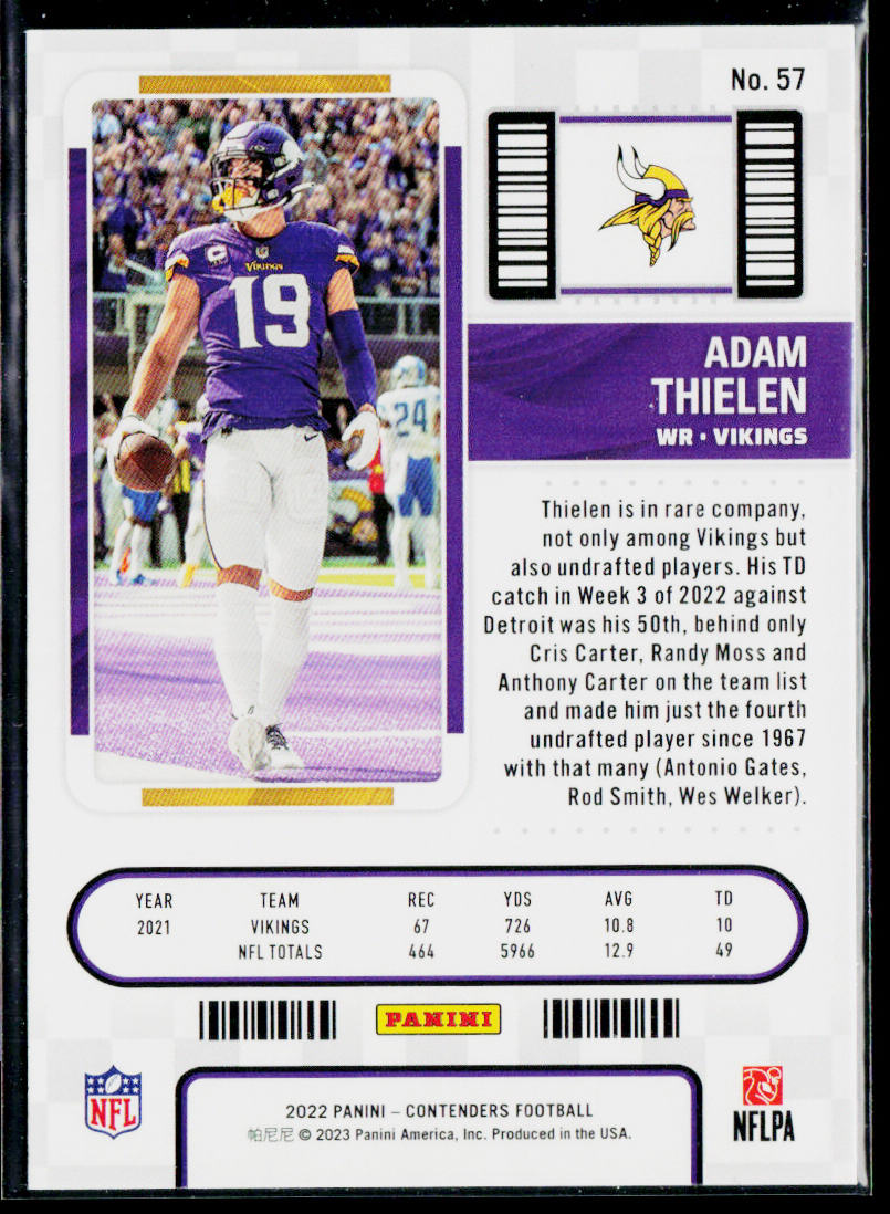 Adam Thielen 2022 Panini Contenders #57 Minnesota Vikings