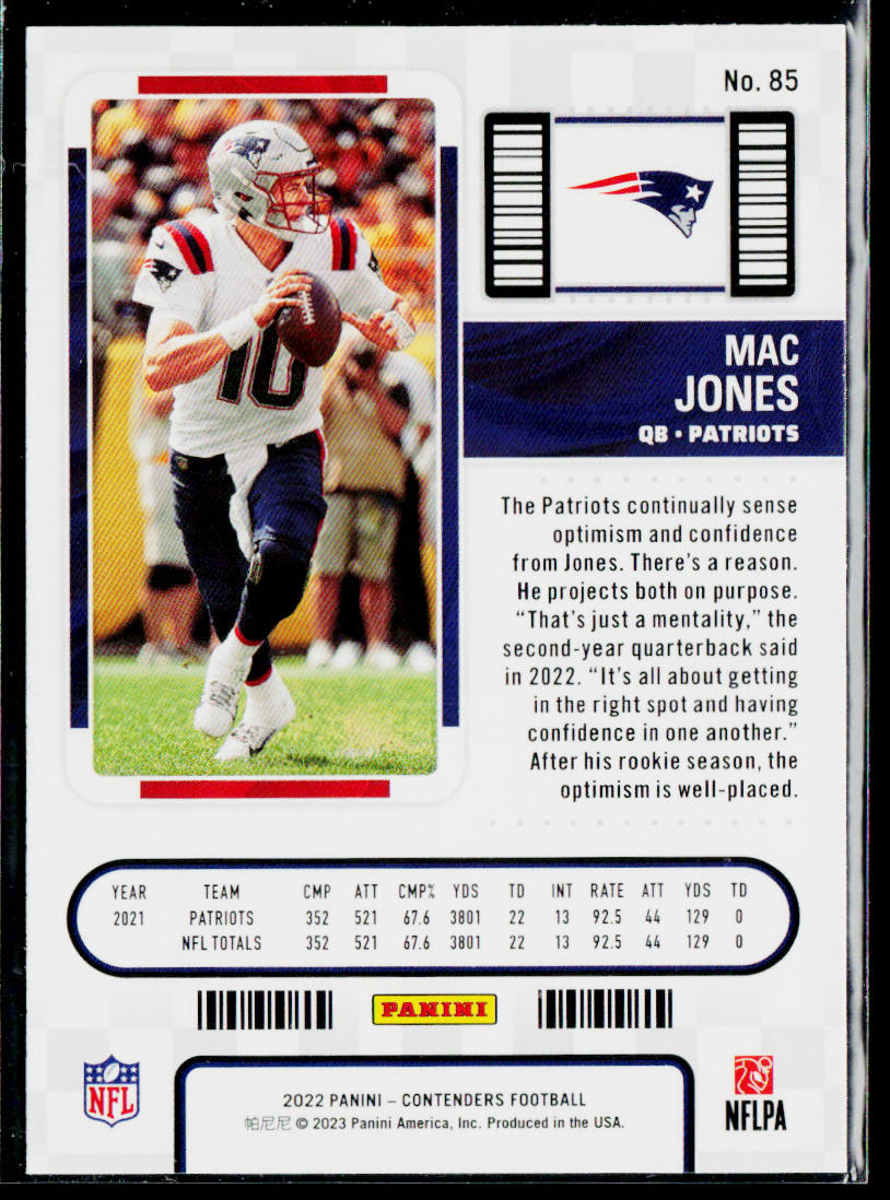 Mac Jones 2022 Panini Contenders #85 New England Patriots