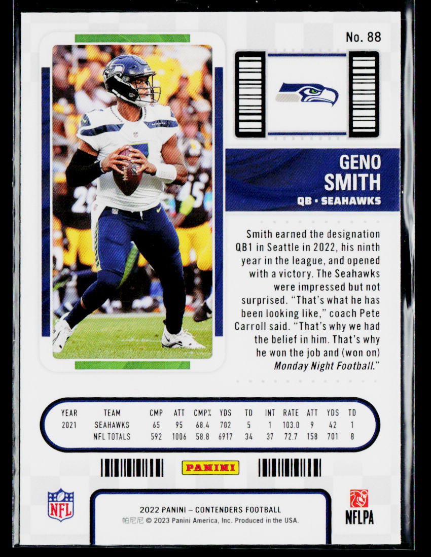 Geno Smith 2022 Panini Contenders #88 Seattle Seahawks