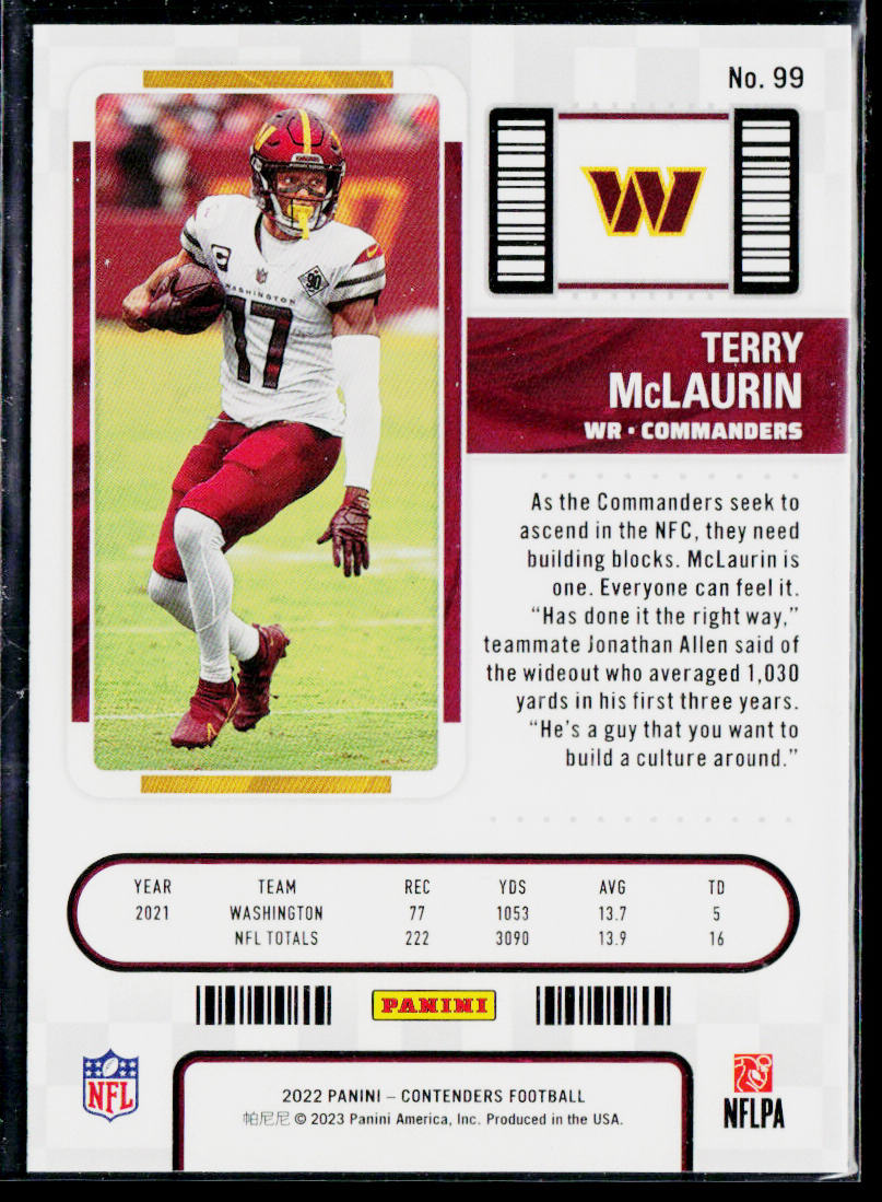 Terry McLaurin 2022 Panini Contenders #99 Washington Commanders