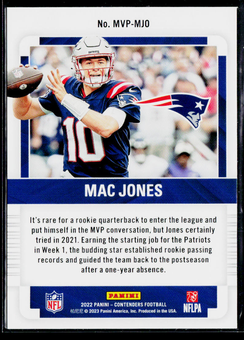 Mac Jones 2022 Panini Contenders MVP Contenders #MVP-MJO New England Patriots