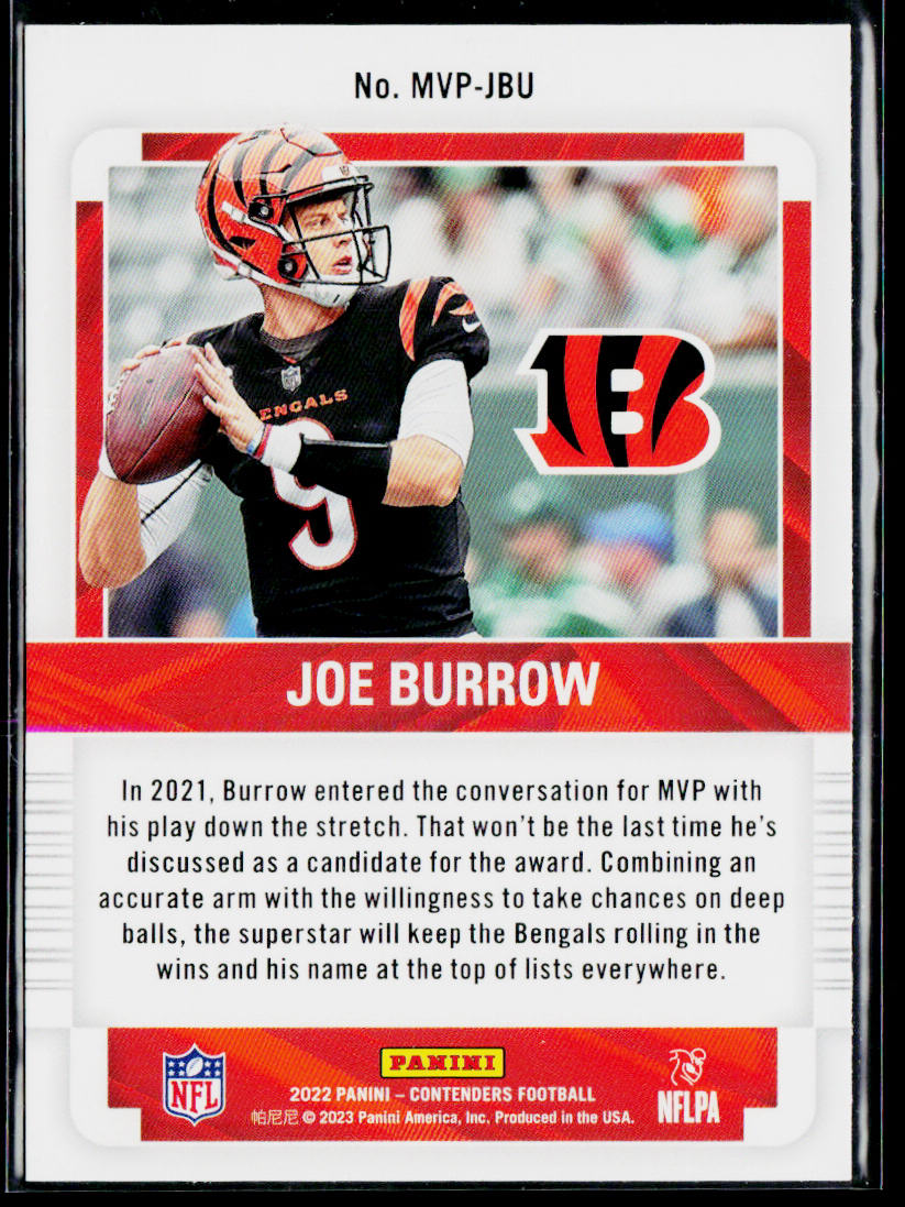 Joe Burrow 2022 Panini Contenders MVP Contenders #MVP-JBU Cincinnati Bengals