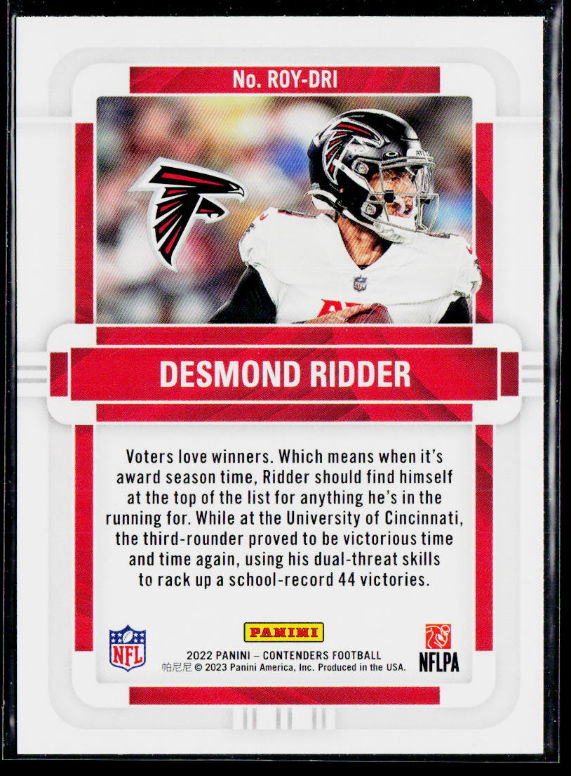 Desmond Ridder 2022 Panini Contenders Rookie of the Year #ROY-DRI Falcons