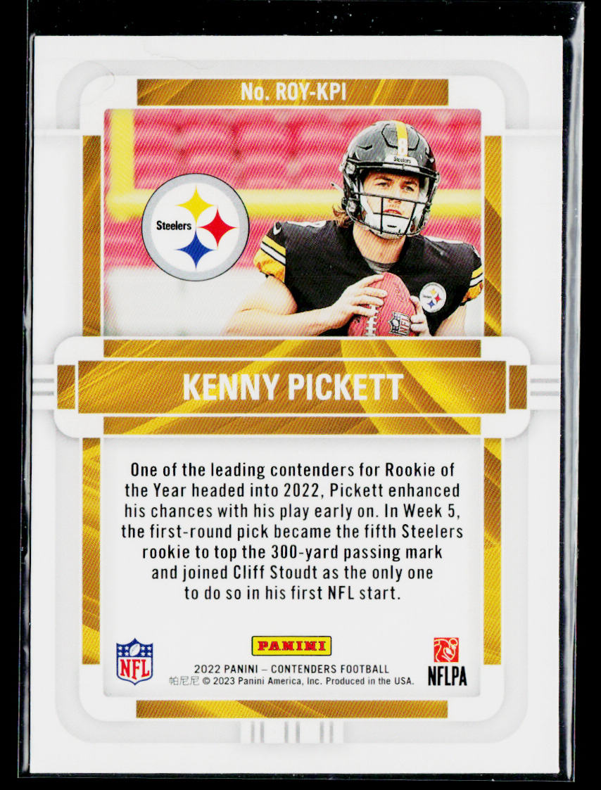 Kenny Pickett 2022 Panini Contenders Rookie of the Year #ROY-KPI Steelers