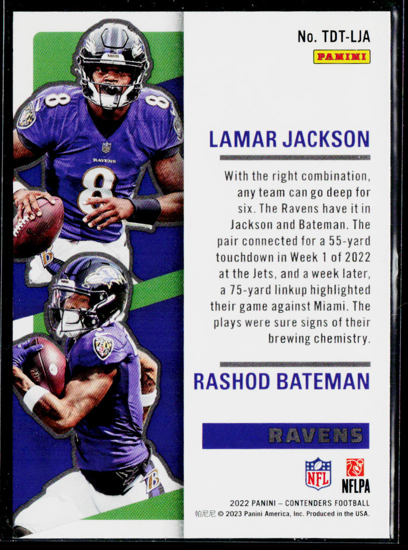 Lamar Jackson / Rashod Bateman 2022 Panini Contenders Touchdown Tandems #TDT-LJA