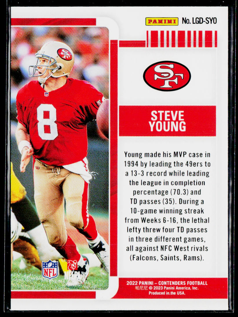 Steve Young 2022 Panini Contenders Legendary Contenders Emerald #LGD-SYO