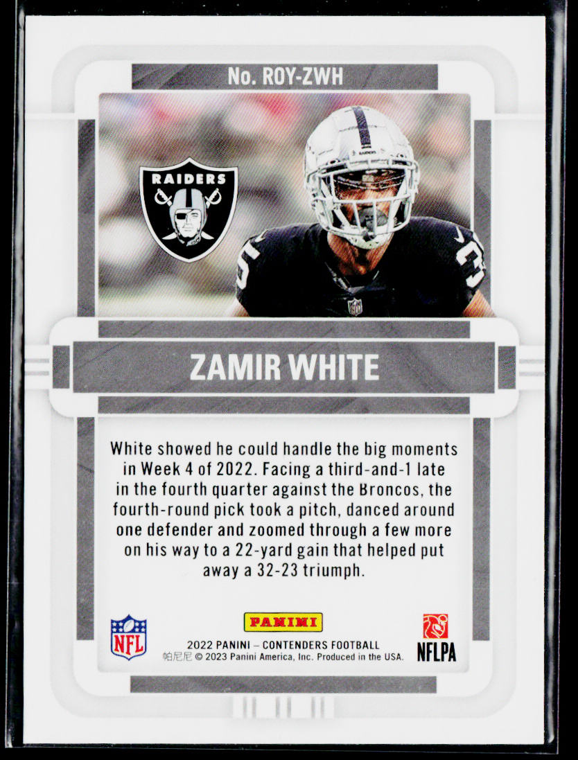 Zamir White 2022 Panini Contenders Rookie of the Year Emerald #ROY-ZWH Raiders