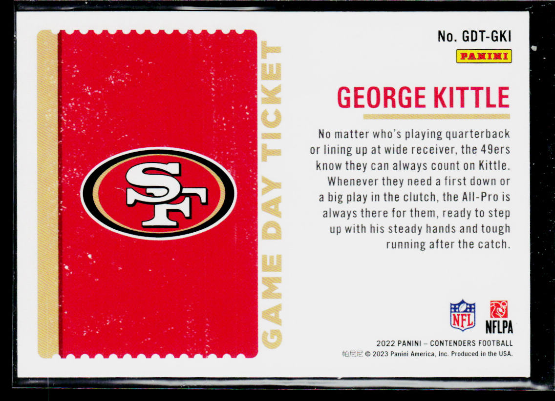George Kittle 2022 Panini Contenders Game Day Ticket Emerald #GDT-GKI 49ers