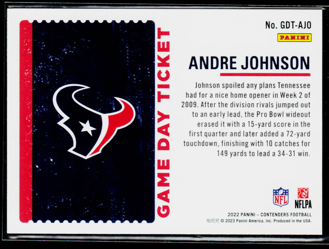 Andre Johnson 2022 Panini Contenders Game Day Ticket Emerald #GDT-AJO