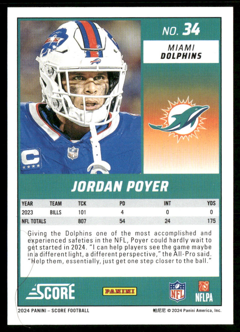 Jordan Poyer 2024 Score #34 Miami Dolphins