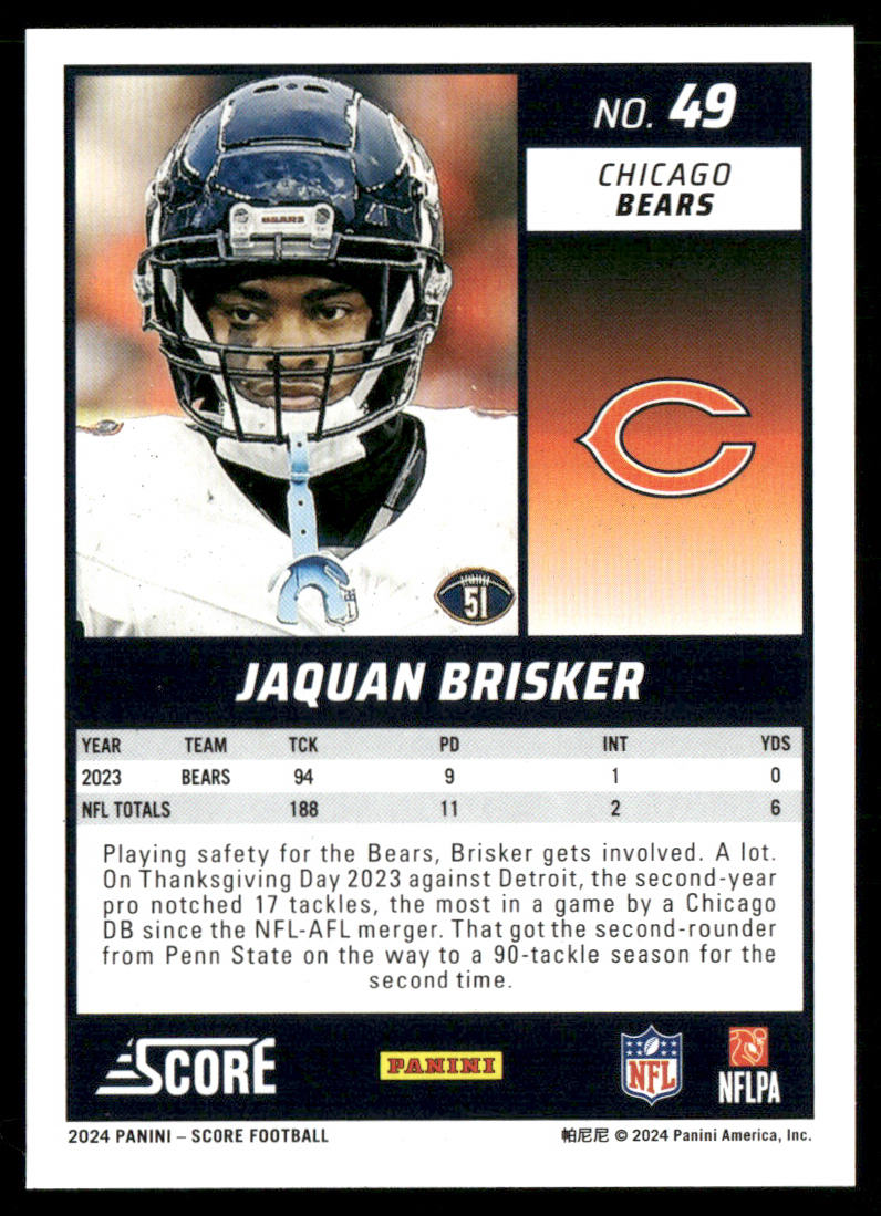 Jaquan Brisker 2024 Score #49 Chicago Bears