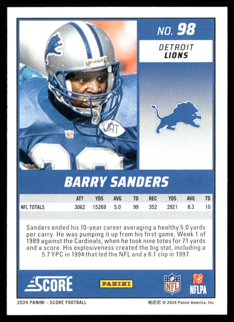 Barry Sanders 2024 Score #98 Detroit Lions