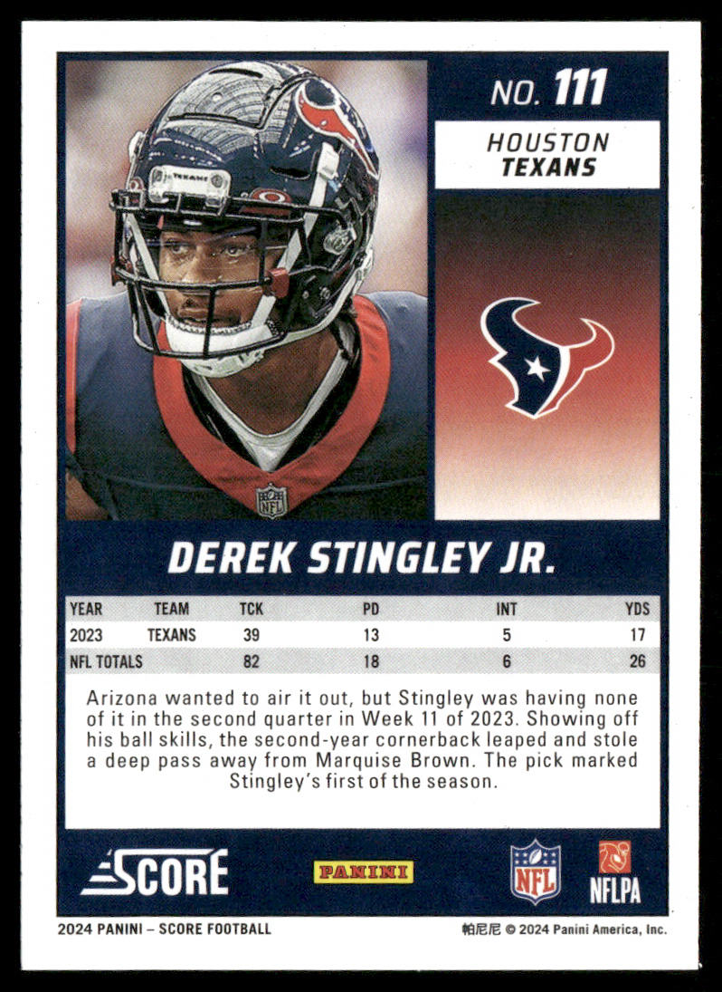 Derek Stingley Jr. 2024 Score #111 Houston Texans