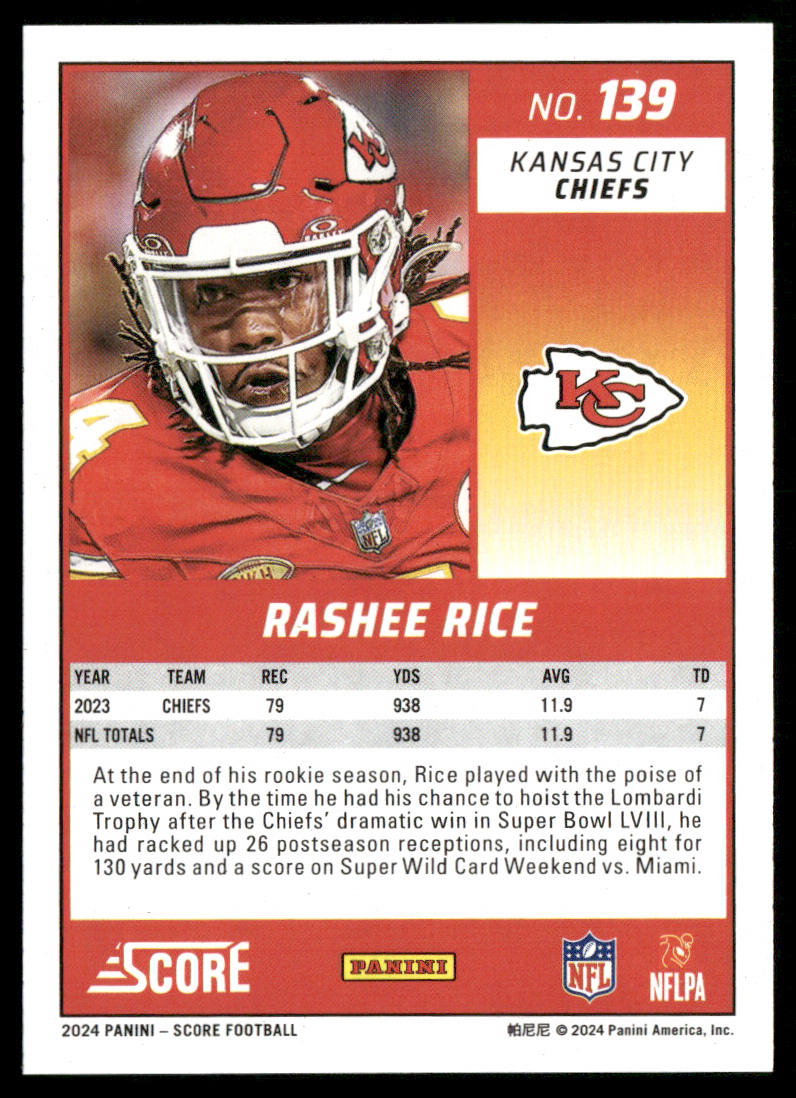 Rashee Rice 2024 Score #139 Kansas City Chiefs