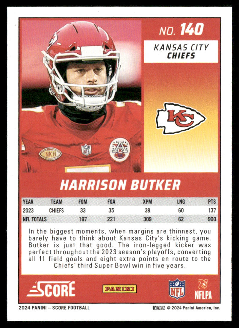 Harrison Butker 2024 Score #140 Kansas City Chiefs