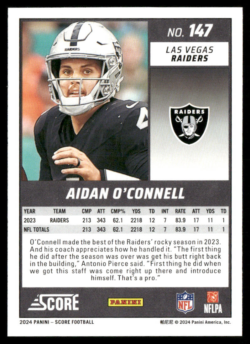Aidan O'Connell 2024 Score #147 Las Vegas Raiders