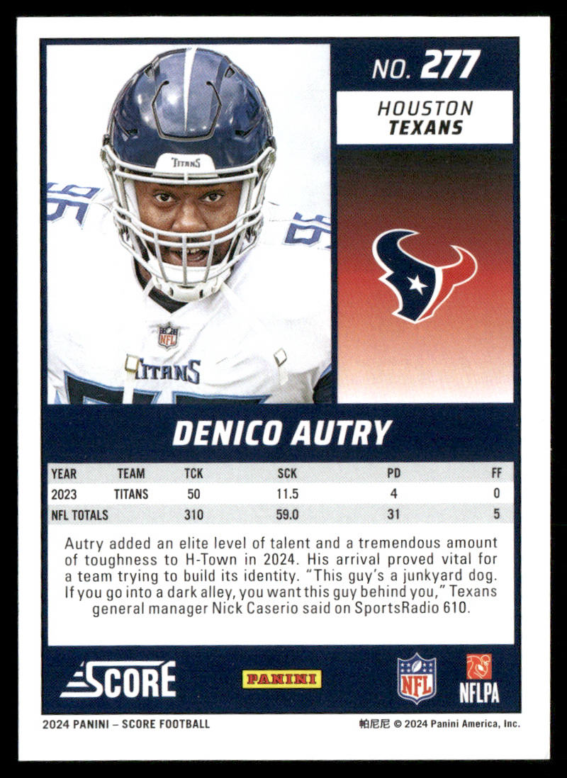 Denico Autry 2024 Score #277 Houston Texans