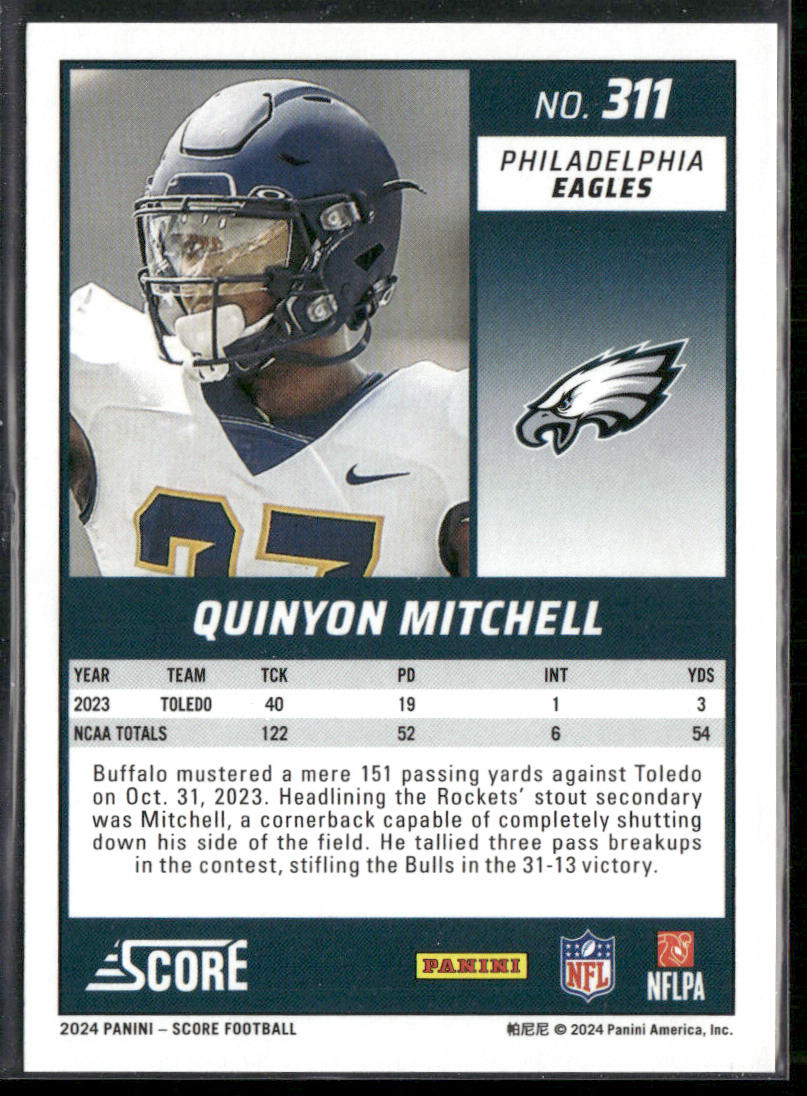 Quinyon Mitchell 2024 Score #311 RC Philadelphia Eagles