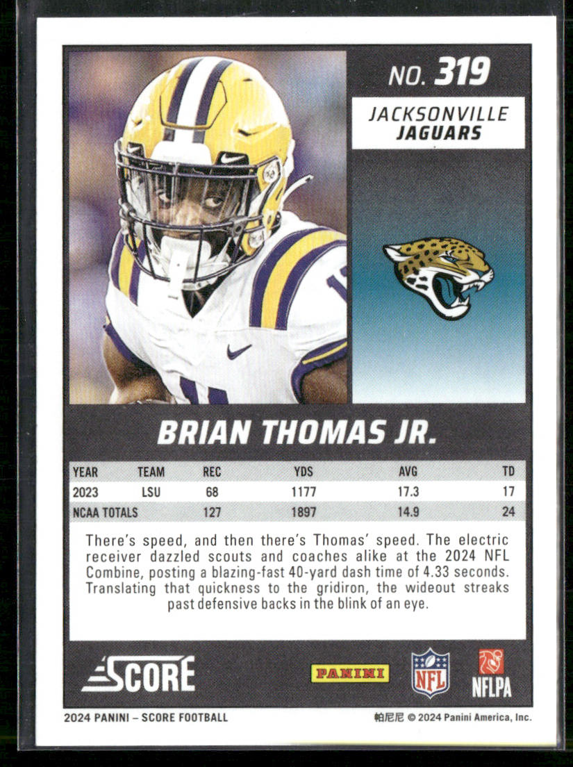Brian Thomas Jr. 2024 Score #319 RC Jacksonville Jaguars