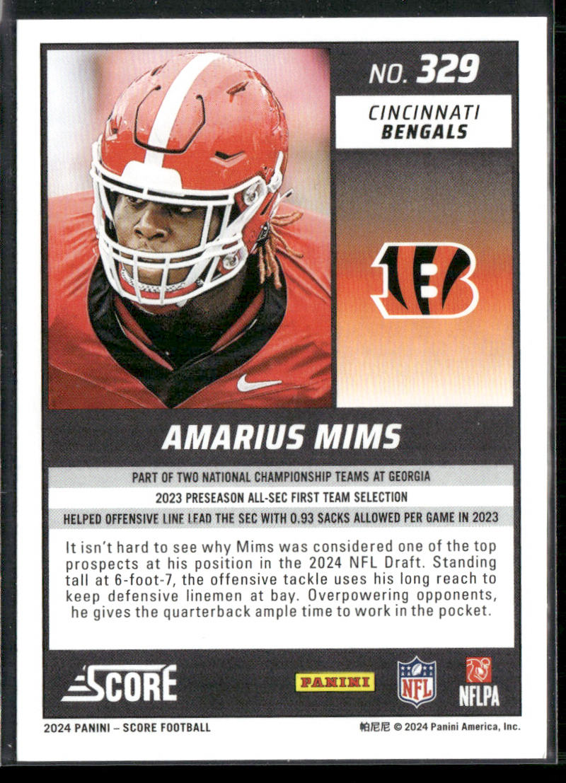 Amarius Mims 2024 Score #329 RC Cincinnati Bengals