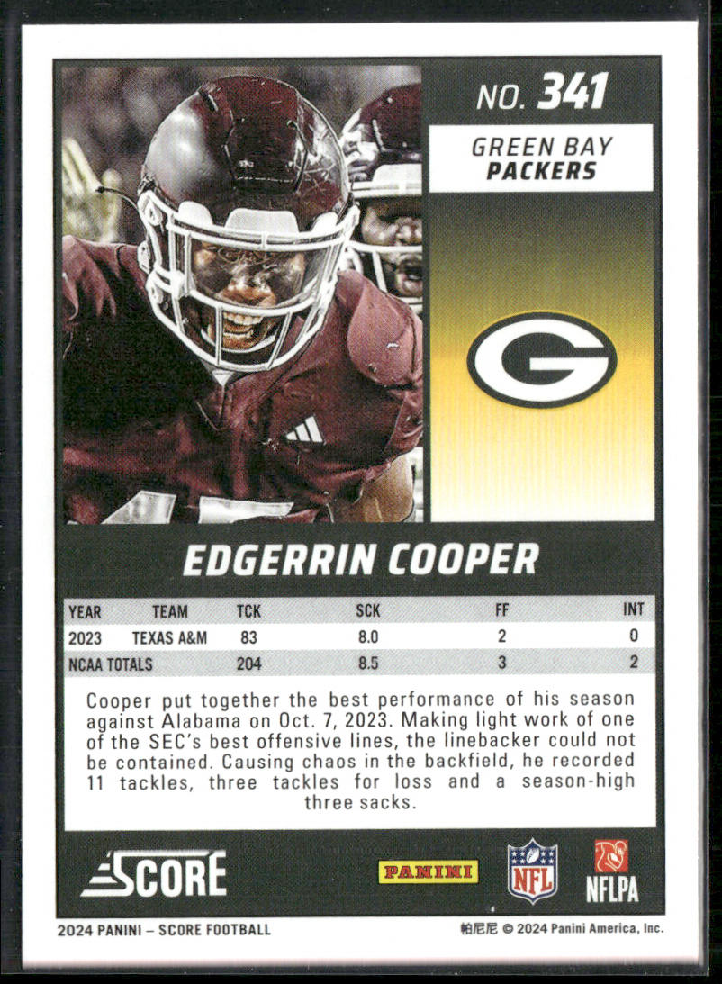 Edgerrin Cooper 2024 Score #341 RC Green Bay Packers