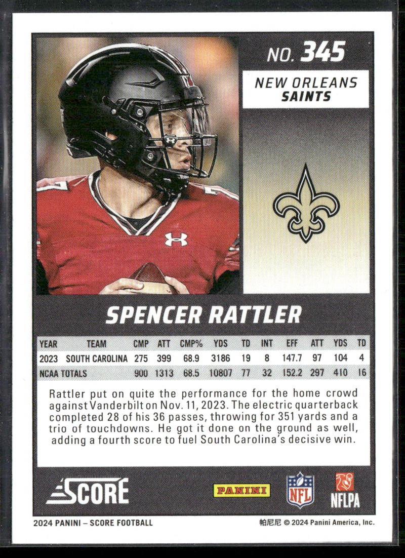 Spencer Rattler 2024 Score #345 RC New Orleans Saints