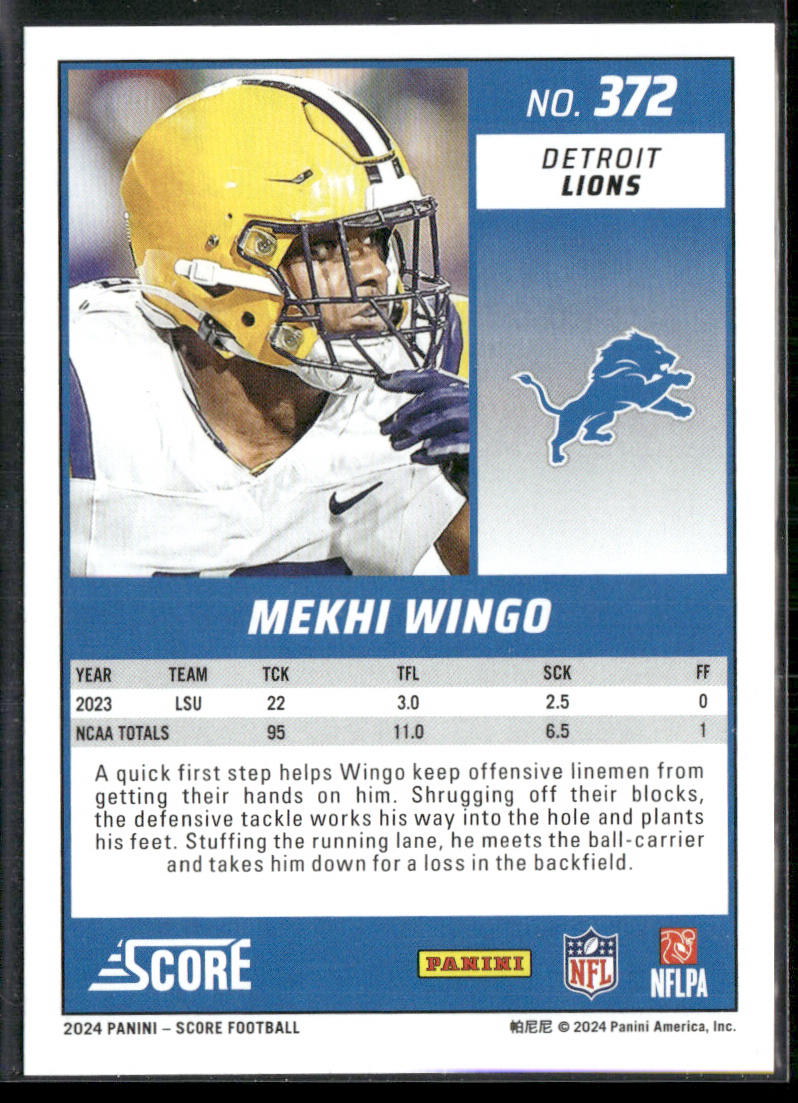 Mekhi Wingo 2024 Score #372 RC Detroit Lions