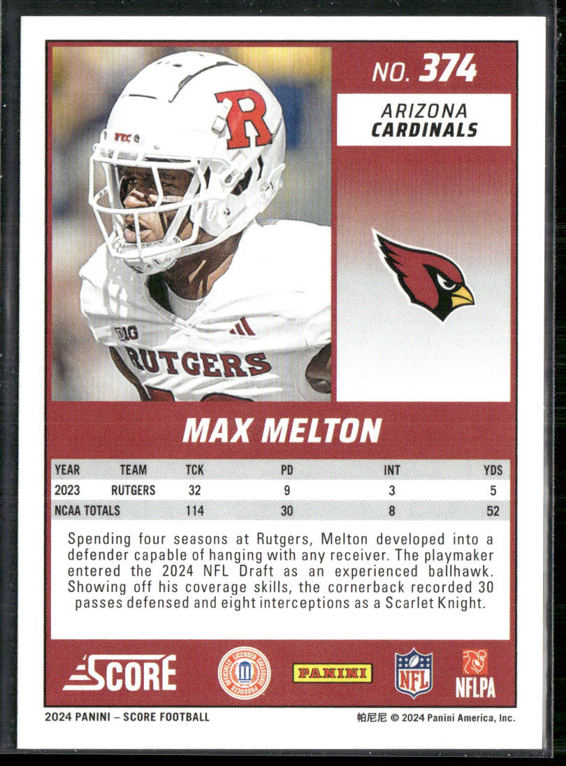 Max Melton 2024 Score #374 RC Arizona Cardinals