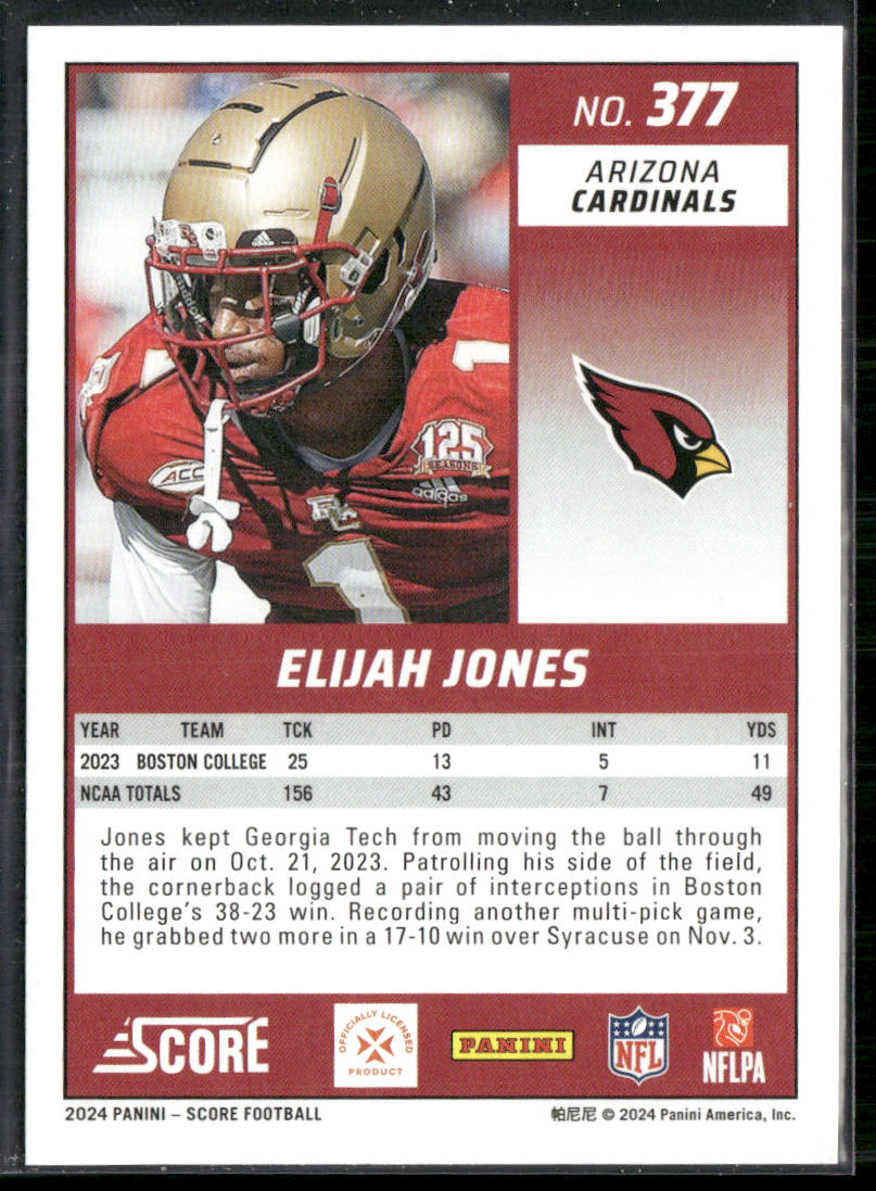 Elijah Jones 2024 Score #377 RC Arizona Cardinals