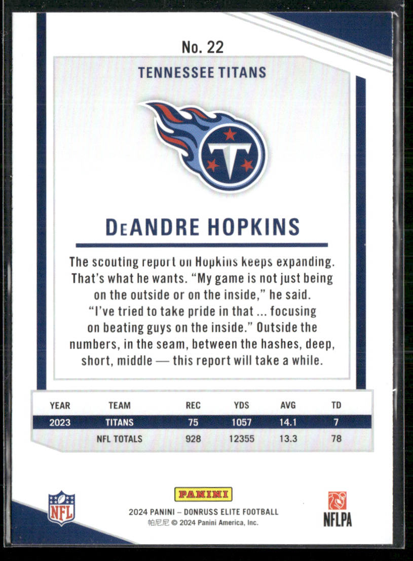 DeAndre Hopkins 2024 Donruss Elite #22 Tennessee Titans