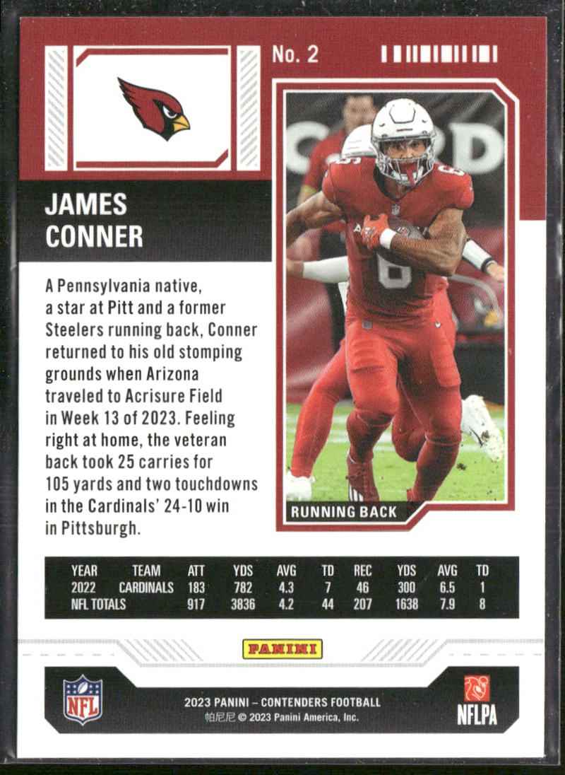 James Conner 2023 Panini Contenders #2 Arizona Cardinals