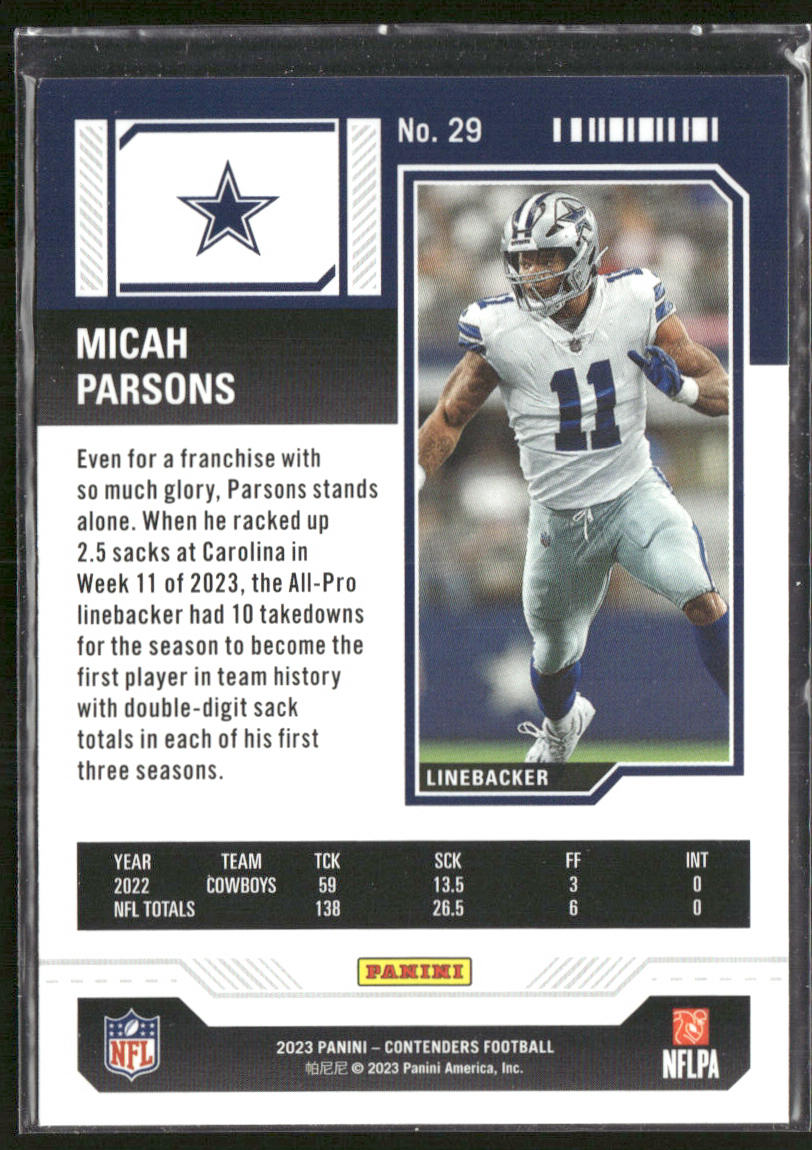 Micah Parsons 2023 Panini Contenders #29 Dallas Cowboys